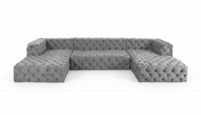 Sofa Chesterfield U Shape szara XXL duża materiał włókienniczy Couchen Luxus Meble Podkładka
