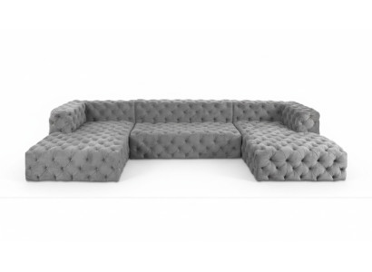 Sofa Chesterfield U Shape szara XXL duża materiał włókienniczy Couchen Luxus Meble Podkładka
