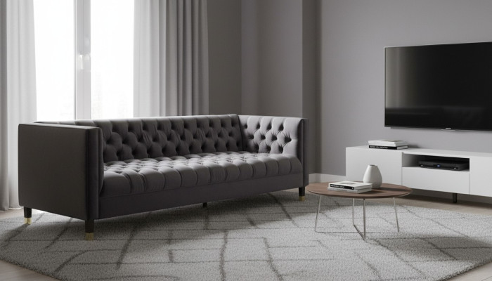 Antracytowa Sofa Chesterfield Creative Meble 4-miejsce do siedzenia Sofy Włókiennicze Kanapy