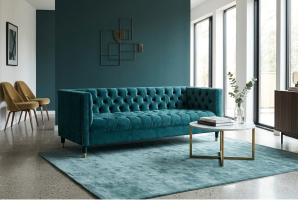 Chesterfield Sofa Blue Sofy Włókienniczy Materiał Kanapy Meble 4-miejsce do siedzenia