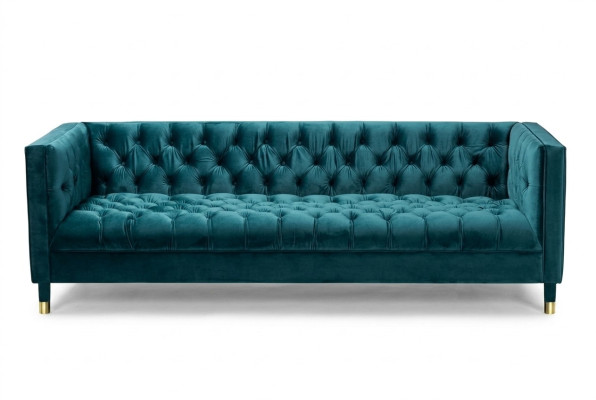 Chesterfield Sofa Blue Sofy Włókienniczy Materiał Kanapy Meble 4-miejsce do siedzenia