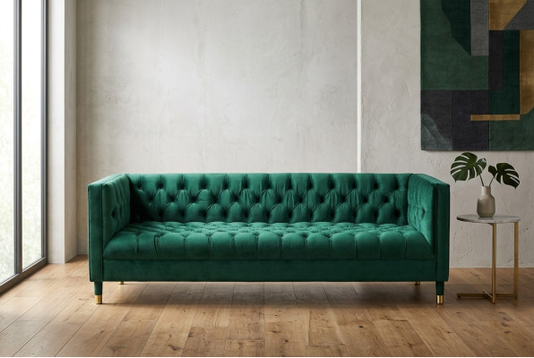 Green Chesterfield 4-miejsce do siedzenia Luksusowa Sofa Włókienniczy Materiał Kanapy