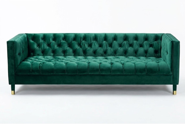 Green Chesterfield 4-miejsce do siedzenia Luksusowa Sofa Włókienniczy Materiał Kanapy