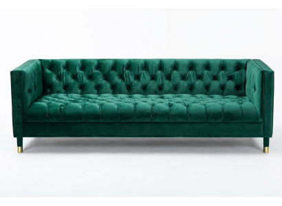 Green Chesterfield 4-miejsce do siedzenia Luksusowa Sofa Włókienniczy Materiał Kanapy