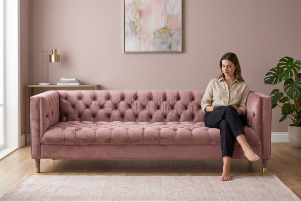 Sofa Chesterfield Różowy Meble 4 miejsce do siedzenia Sofy Włókiennicze Materiał Kanapy xxl duże 230cm