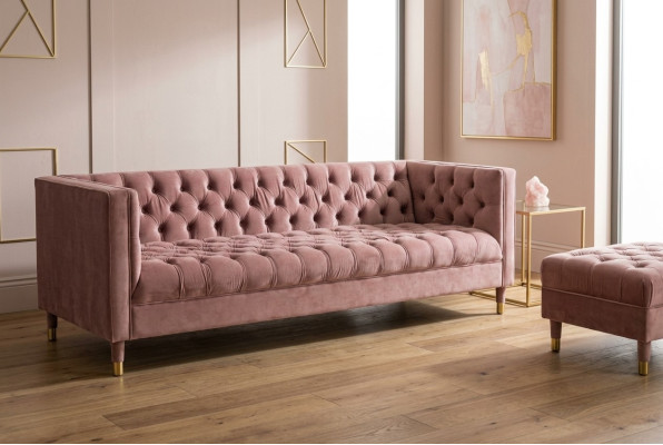 Sofa Chesterfield Różowy Meble 4 miejsce do siedzenia Sofy Włókiennicze Materiał Kanapy xxl duże 230cm