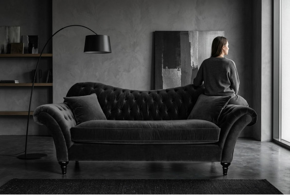 Kanapy Podkładka Sofa Sofy Chesterfield Czarny Trzyosobowy Materiał Pokój Dzienny Nowe
