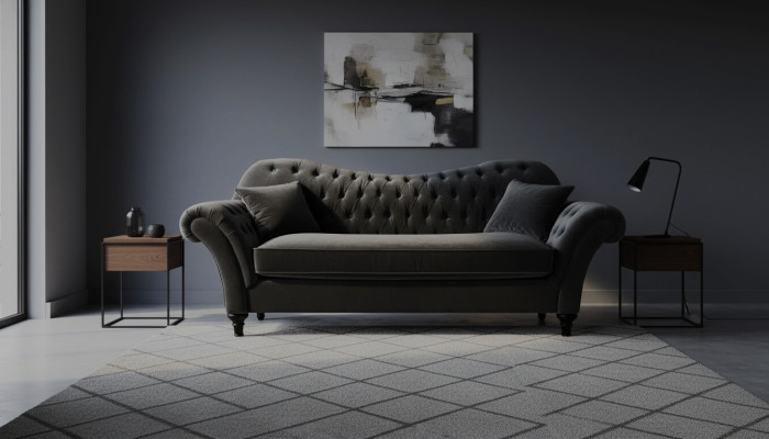 Kanapy Podkładka Sofa Sofy Chesterfield Czarny Trzyosobowy Materiał Pokój Dzienny Nowe