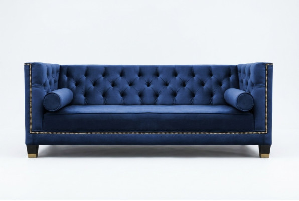 Trzyosobowe, materiałowe kanapy do salonu Blue Chesterfield