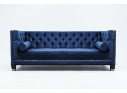 Trzyosobowe, materiałowe kanapy do salonu Blue Chesterfield