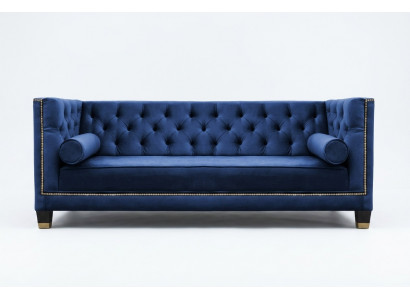 Trzyosobowe, materiałowe kanapy do salonu Blue Chesterfield