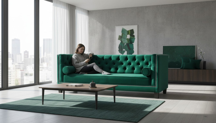 Luksusowa trzyosobowa podkładka Chesterfield Aksamit w kolorze zielonym Meble Hotel Living Room Practice