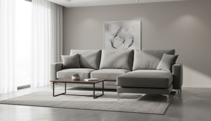 Pokój dzienny Narożnikowa kanapa Szara xxl Duże Meble Creative Textill Materiał Sofy Chesterfield