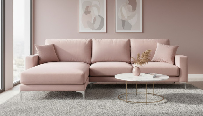 Materiał włókienniczy Chesterfield Sofy Creative Meble Salon Narożnikowa kanapa Różowy XXL Duży