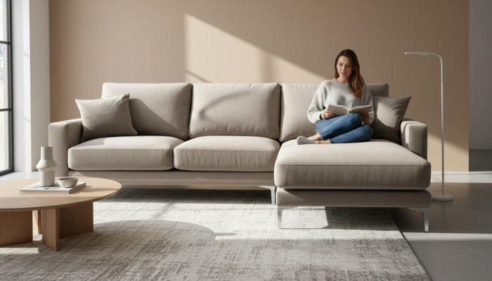 Beżowy Narożnikowa kanapa Materiał Salon Design Kanapy Podkładka Sofa Sofy Zestaw narożny Nowość