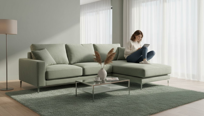 Sage Green Green Narożnikowa kanapa Materiał Living Room Design Kanapy Podkładka Sofa Sofy Nowość