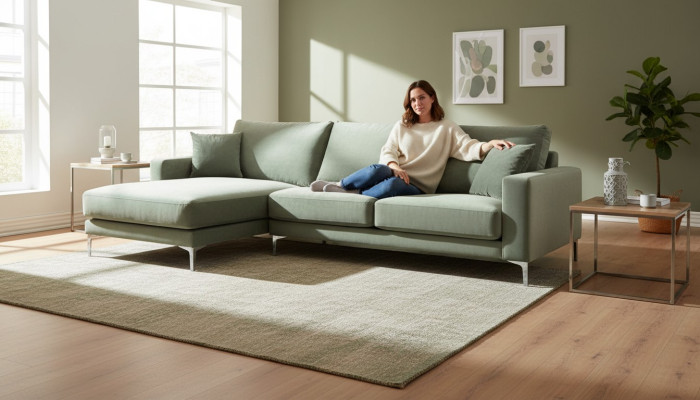 Sage Green Narożnikowa kanapa Materiał Design Kanapy Podkładka Sofa Sofy Nowy Zielony Salon