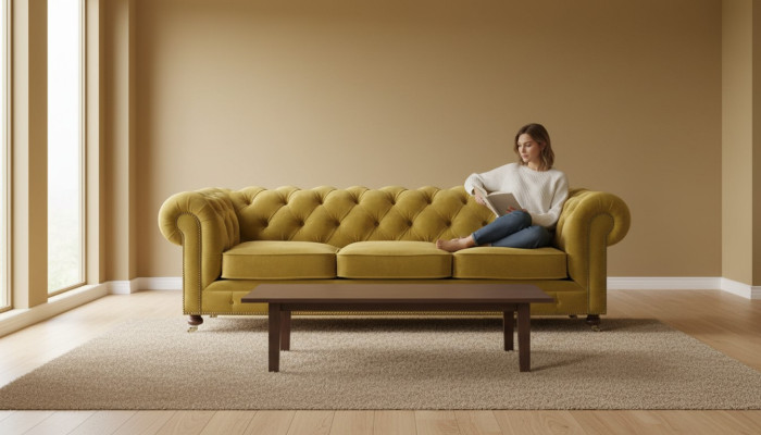 Luksusowa Żółta Podkładka Chesterfield Aksamit Trzyosobowa Podkładka Meble Hotel Living Room Practice