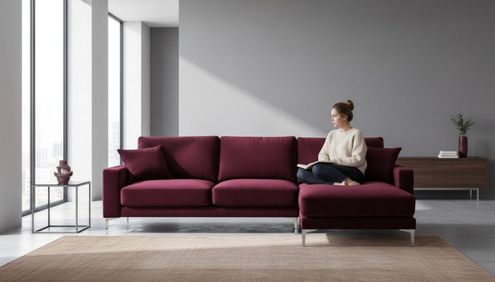 Bordowy Czerwony Design Kanapy Podkładka Sofa Sofy bordowy Narożnikowa kanapa Materiał Salon