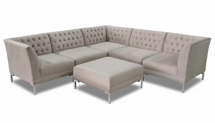 Narożnikowa kanapa Chesterfield Stołek 2-częściowa. Zestaw Włókienniczy Materiał Kanapy Sofy Zestaw narożny Nowy