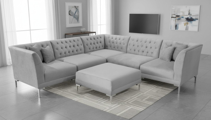 Szare Sofy Chesterfield Luksusowe Meble Nowe Narożnikowa kanapa Stołek Szary Duży Materiał Textill