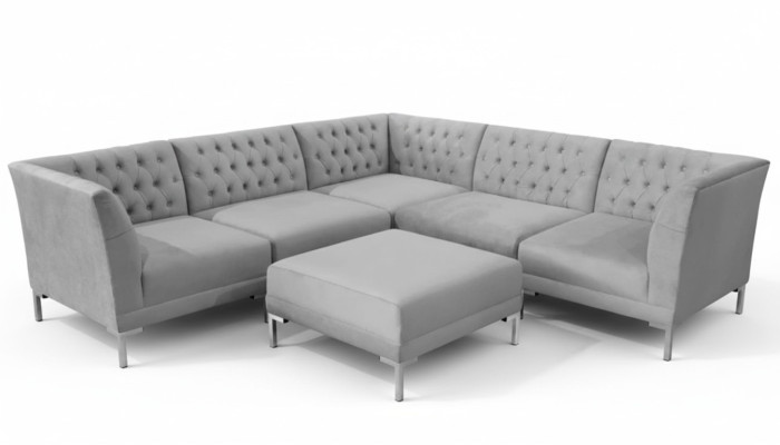 Szare Sofy Chesterfield Luksusowe Meble Nowe Narożnikowa kanapa Stołek Szary Duży Materiał Textill