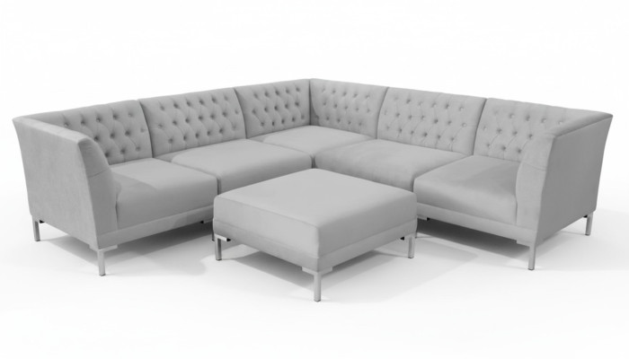 Narożnikowa kanapa Stołek Szary Big Textill Materiał Chesterfield Sofy Meble Podnóżki Sofy
