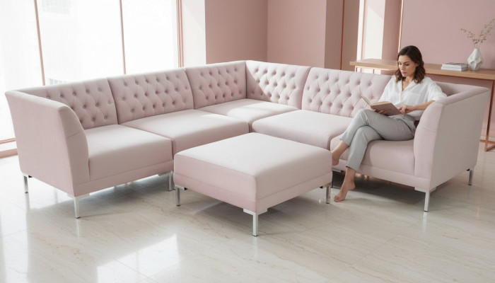 Rosa Narożnikowa kanapa Stołek Chesterfield Sofy Meble xxl Big Textill Materiał Sofy 2szt