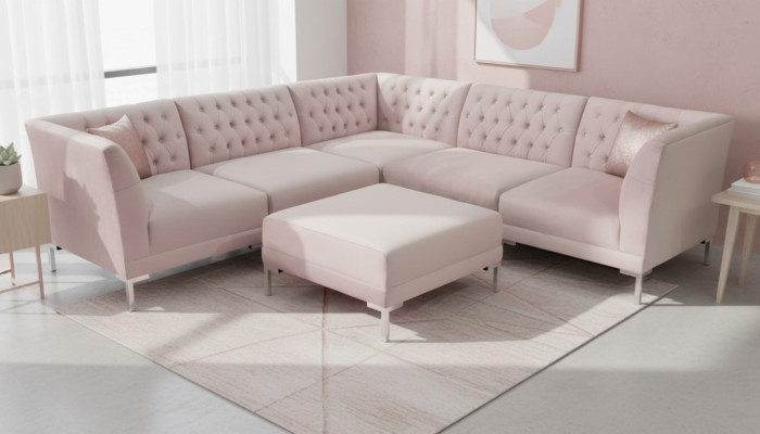 Rosa Narożnikowa kanapa Stołek Chesterfield Sofy Meble xxl Big Textill Materiał Sofy 2szt