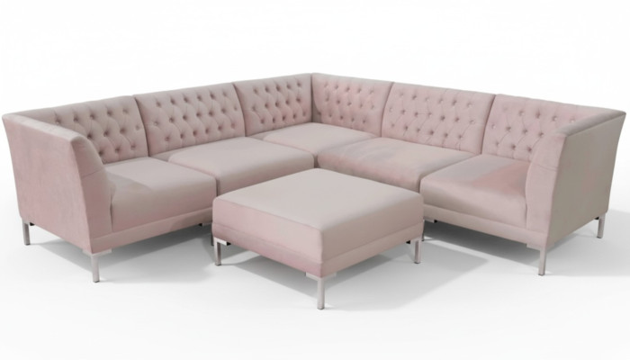 Rosa Narożnikowa kanapa Stołek Chesterfield Sofy Meble xxl Big Textill Materiał Sofy 2szt