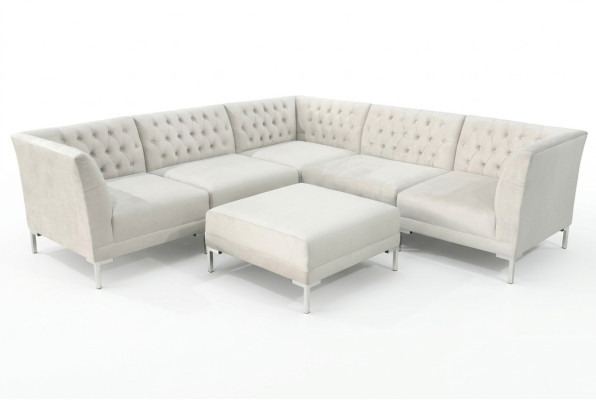 Narożnikowa kanapa Stołek Creme Biały Big Textill Materiał Chesterfield Sofy Luxury Meble 2-częściowe.