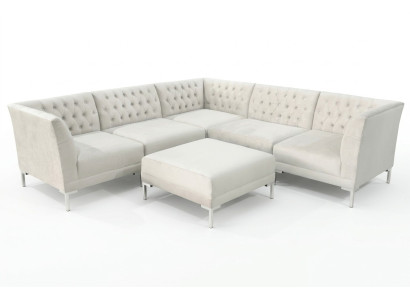 Narożnikowa kanapa Stołek Creme Biały Big Textill Materiał Chesterfield Sofy Luxury Meble 2-częściowe.