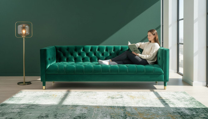 Zielone trzyosobowe Materiał Chesterfield Projekt kanapy Podkładka sofa salonowa 230cm
