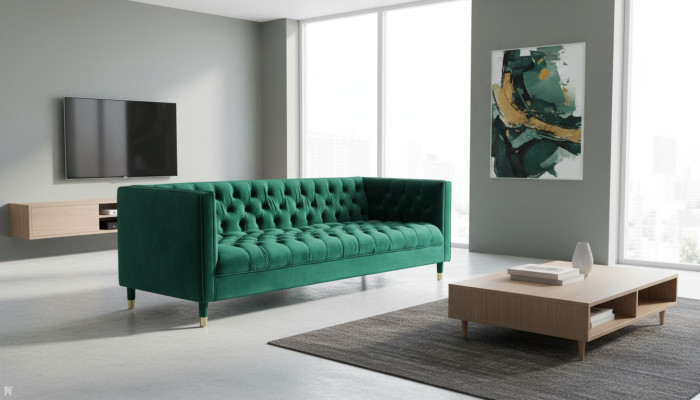 Zielone trzyosobowe Materiał Chesterfield Projekt kanapy Podkładka sofa salonowa 230cm