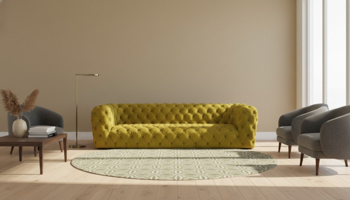 Żółta kanapa Chesterfield czteroosobowa xxl duża sofa wygodne miękkie kanapy nowe