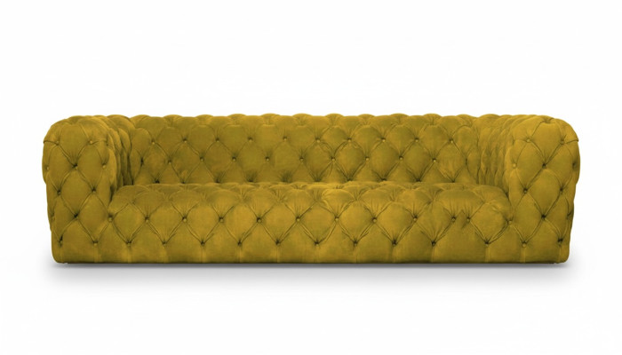 Żółta kanapa Chesterfield czteroosobowa xxl duża sofa wygodne miękkie kanapy nowe