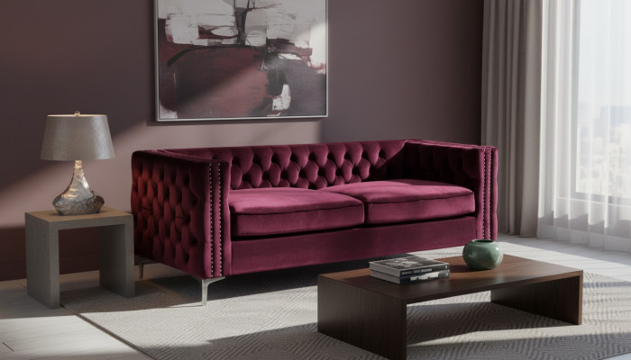 bordowa kanapa Chesterfield luksusowa kanapa Aksamit Material komplet wypoczynkowy Przyciski Podkładka nowość
