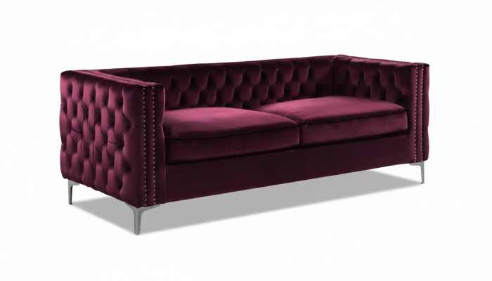 bordowa kanapa Chesterfield luksusowa kanapa Aksamit Material komplet wypoczynkowy Przyciski Podkładka nowość