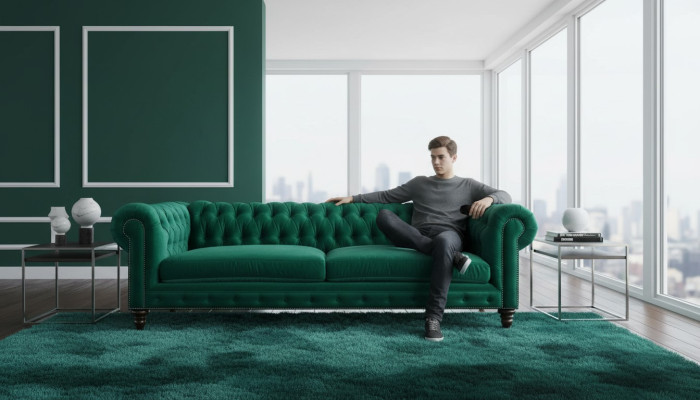 Sofa Chesterfield Zielona Włókienniczy Materiał Kanapy Creative Meble 3 miejsce do siedzenia Nowe Sofy