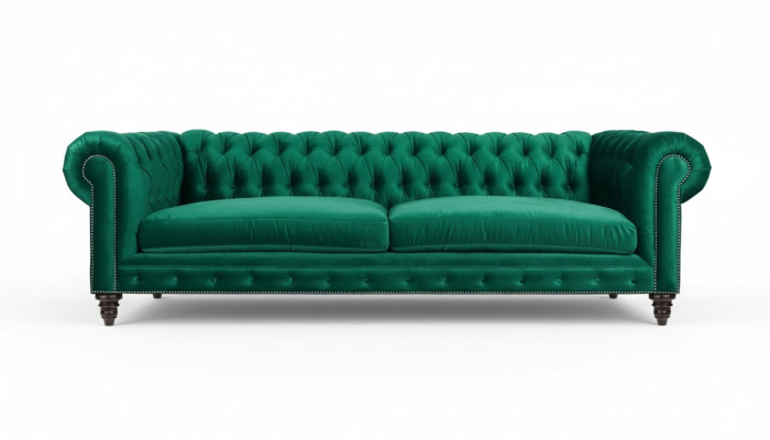 Sofa Chesterfield Zielona Włókienniczy Materiał Kanapy Creative Meble 3 miejsce do siedzenia Nowe Sofy