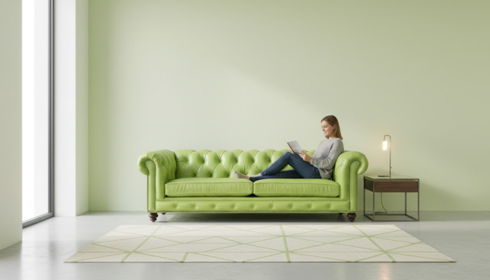 Pokój dzienny Chesterfield Sofa Zielona Duża Premium Skóra Designerskie Meble 4 miejsce do siedzenia Nowe