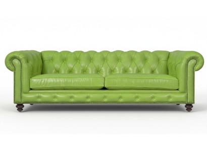 Pokój dzienny Chesterfield Sofa Zielona Duża Premium Skóra Designerskie Meble 4 miejsce do siedzenia Nowe