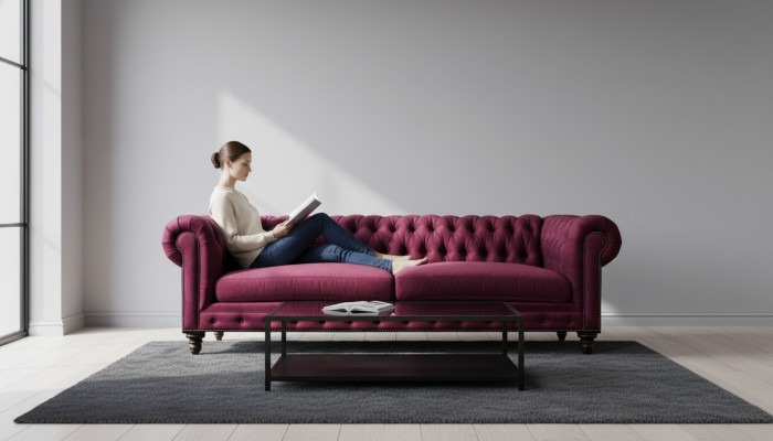 Sofy Włókiennicze Materiał Kanapy Creative Meble 3 miejsce do siedzenia New Chesterfield Sofa Burgund