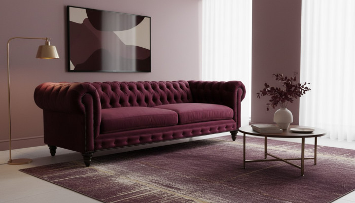 Sofy Włókiennicze Materiał Kanapy Creative Meble 3 miejsce do siedzenia New Chesterfield Sofa Burgund