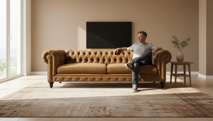 Chesterfield Trzyosobowy Creative Meble Włókiennicze Materiał Pomarańczowy Nowy Salon Nowoczesny