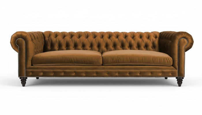 Chesterfield Trzyosobowy Creative Meble Włókiennicze Materiał Pomarańczowy Nowy Salon Nowoczesny
