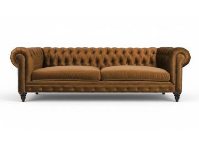 Chesterfield Trzyosobowy Creative Meble Włókiennicze Materiał Pomarańczowy Nowy Salon Nowoczesny
