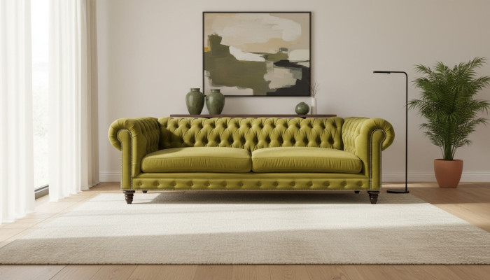 Żółty Salon Nowoczesny Chesterfield Trzyosobowy Creative Meble Włókienniczy Materiał xxl