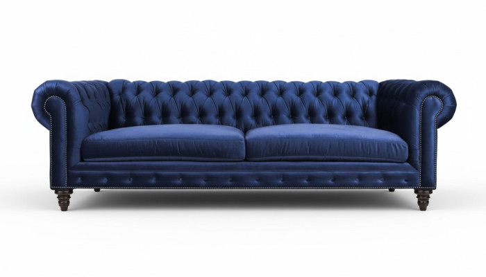 Chesterfield Trzyosobowy Niebieski Nowy Salon Nowoczesne Kreatywne Meble Włókiennicze Materiał