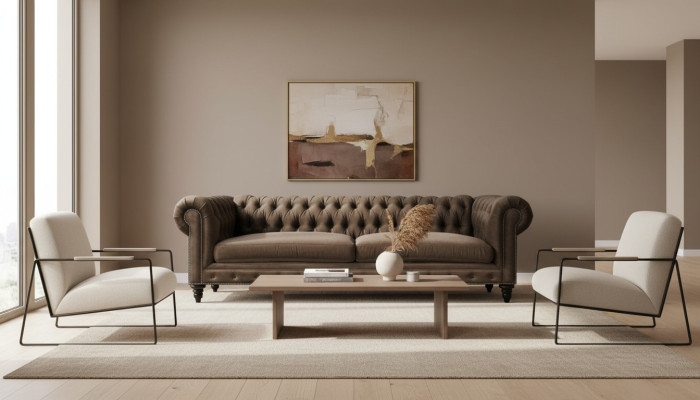 Chesterfield Brown Nowy Salon Nowoczesny Trzyosobowy Creative Meble Włókienniczy Materiał
